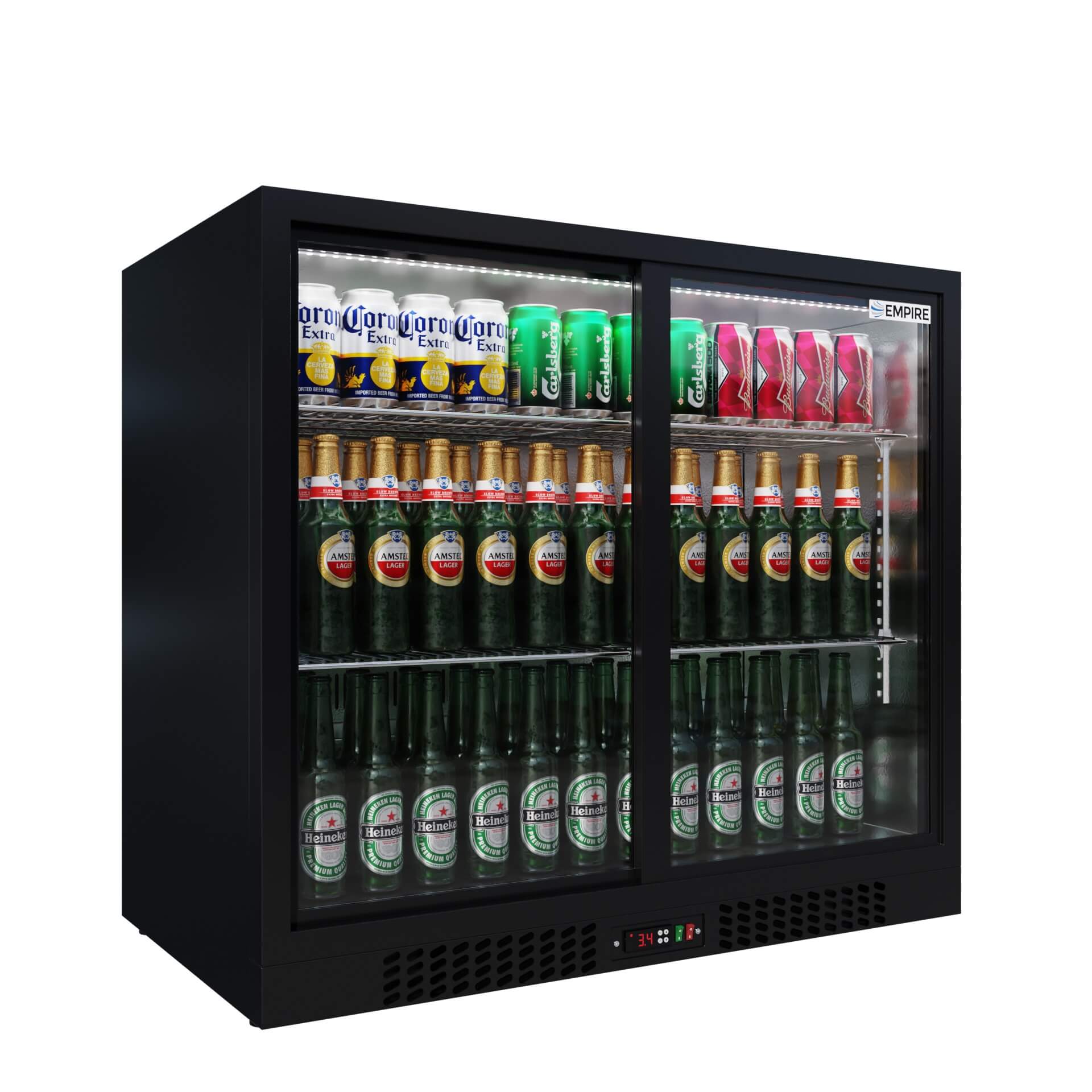 Empire Double Door Bottle Cooler – A Rated Low 835mm Height Sliding Door Commercial Back Bar Fridge