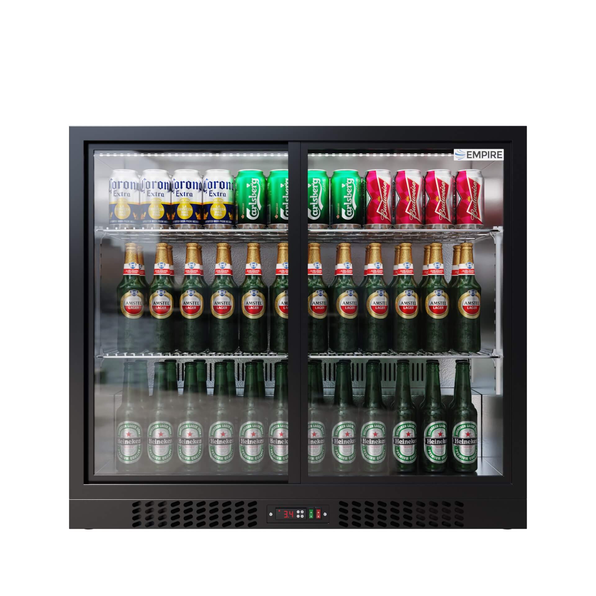 Empire Double Door Bottle Cooler – A Rated Low 835mm Height Sliding Door Commercial Back Bar Fridge