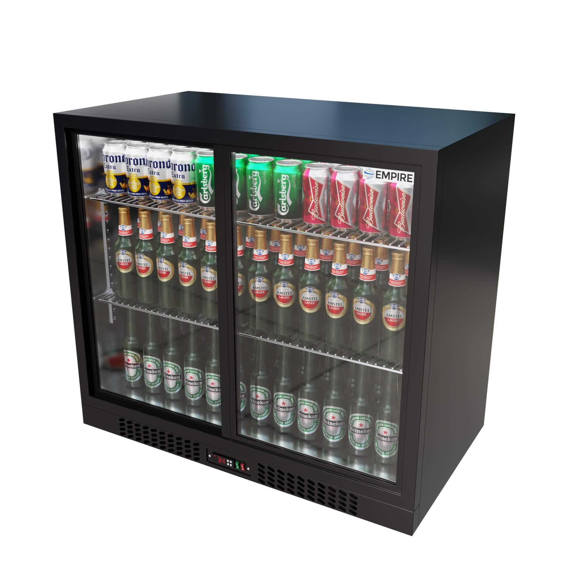 Empire Double Door Bottle Cooler – A Rated Low 835mm Height Sliding Door Commercial Back Bar Fridge