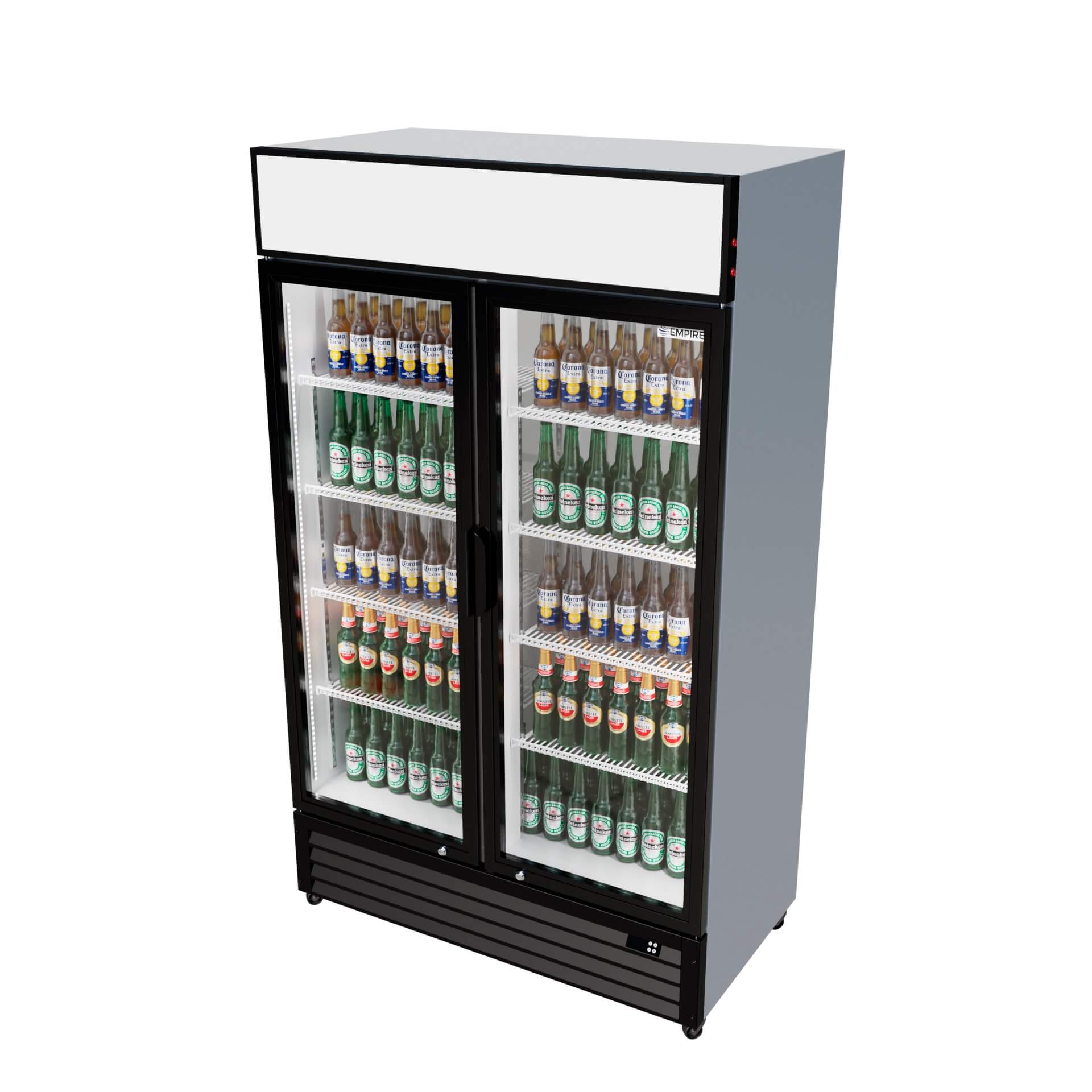 Empire Double Door Display Cooler Hinged – B Rated Commercial Fridge with Merchandising Canopy | CL-690A