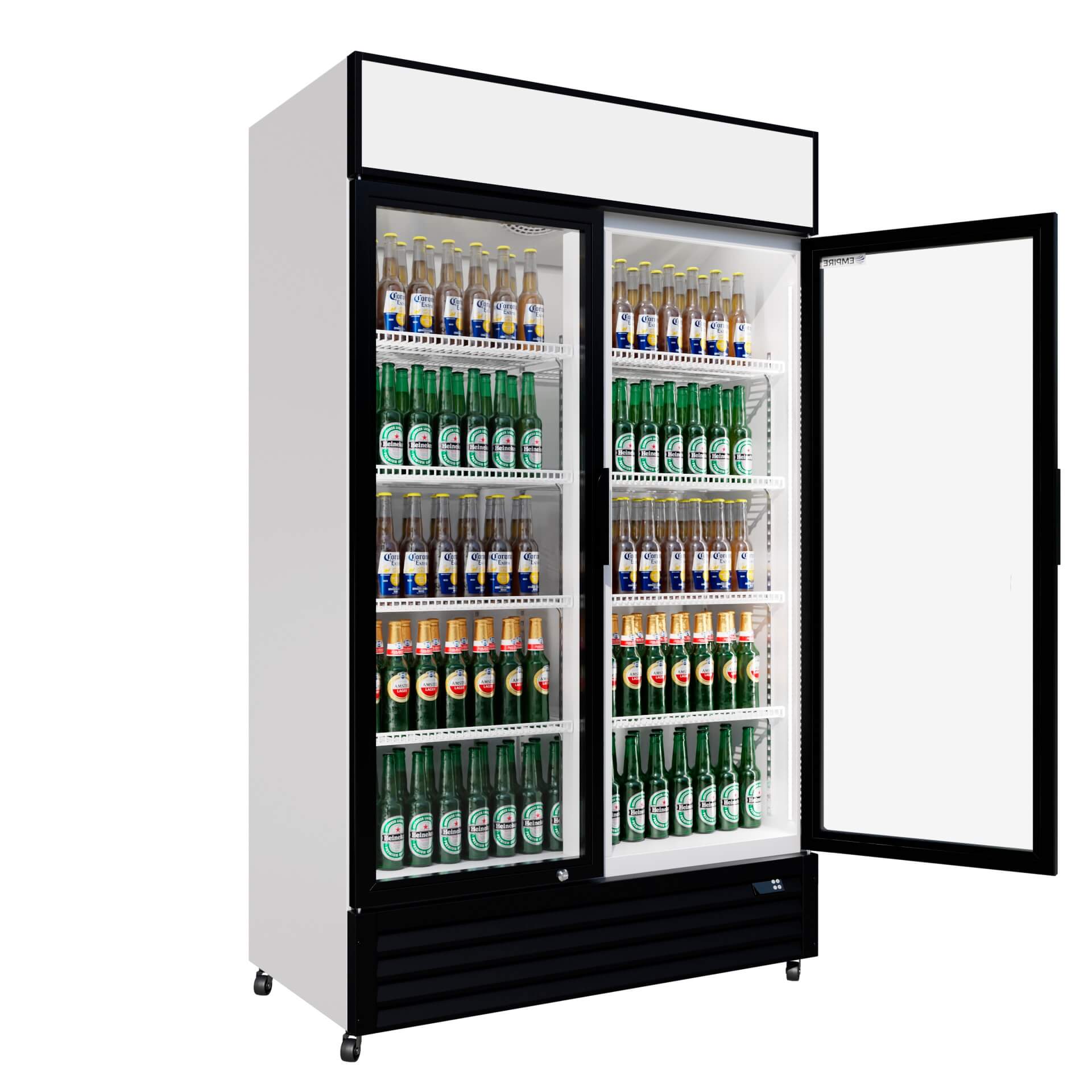 Empire Double Door Display Cooler Hinged – B Rated Commercial Fridge with Merchandising Canopy | CL-690A