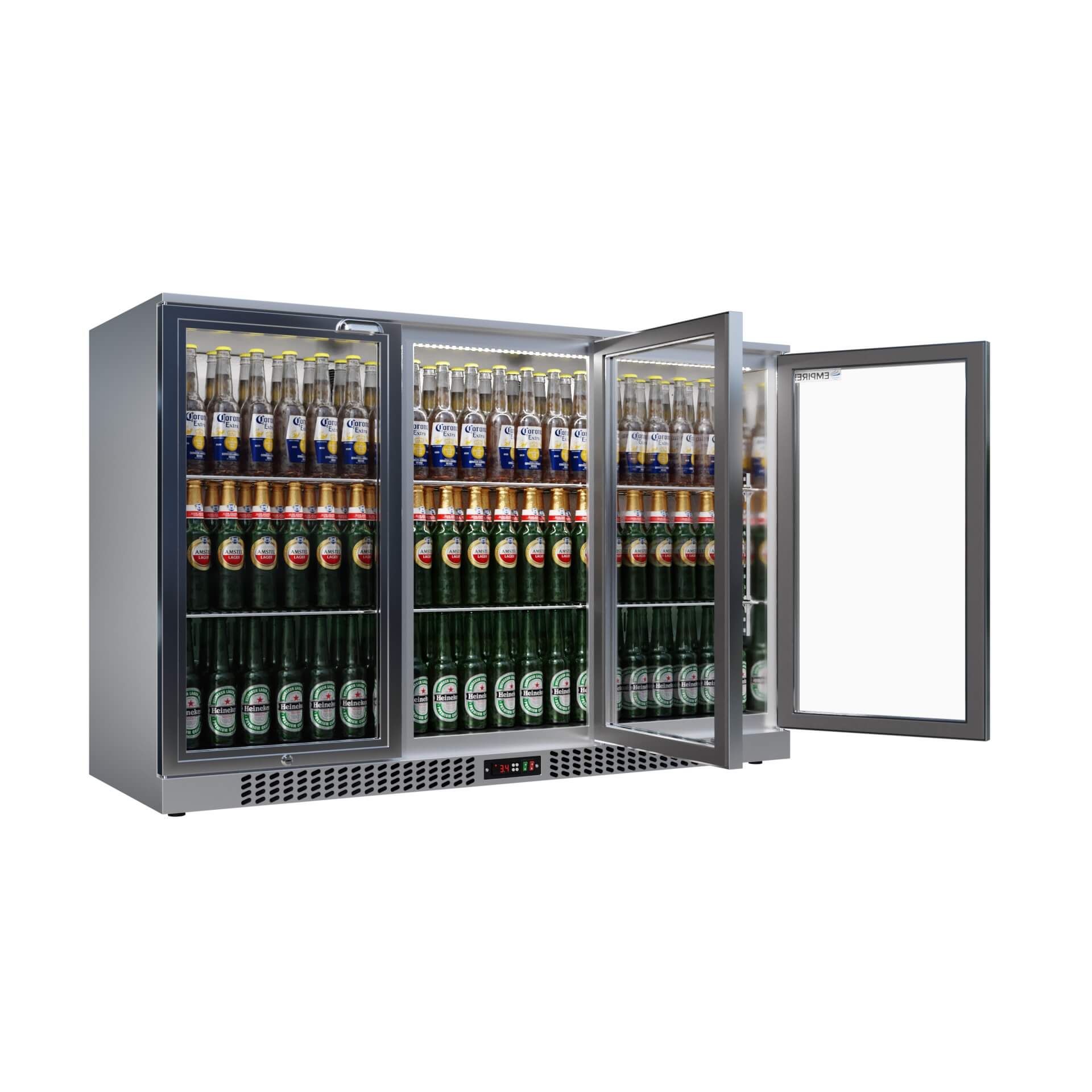 Empire Triple Door 330L Bottle Cooler – B Rated Stainless Steel Hinged Door Commercial Back Bar Fridge