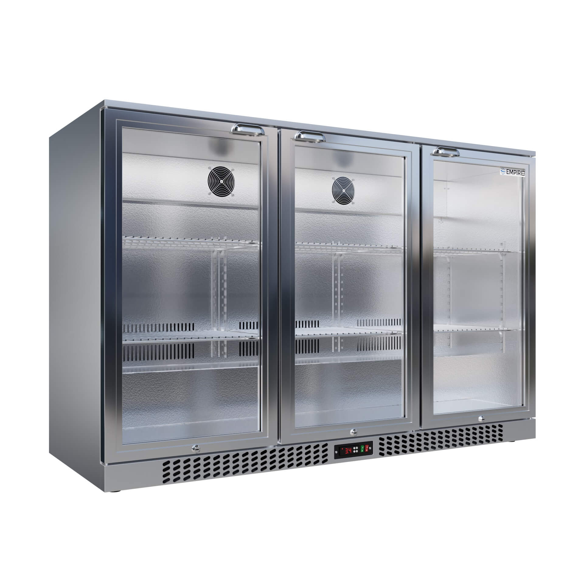 Empire Triple Door 330L Bottle Cooler – B Rated Stainless Steel Hinged Door Commercial Back Bar Fridge