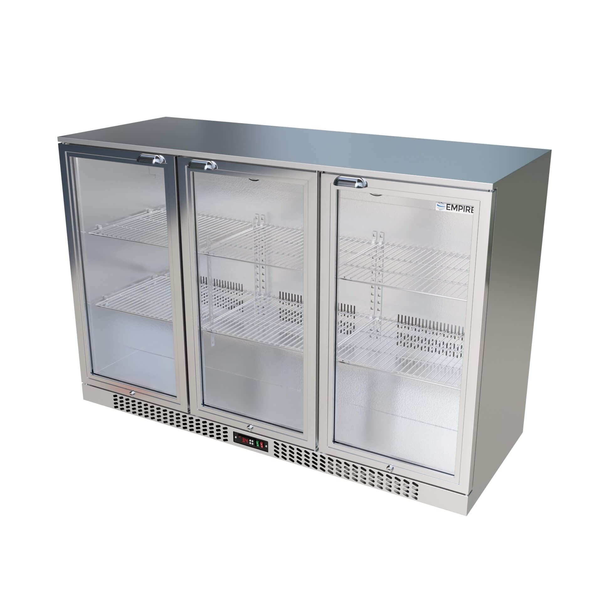 Empire Triple Door 330L Bottle Cooler – B Rated Stainless Steel Hinged Door Commercial Back Bar Fridge