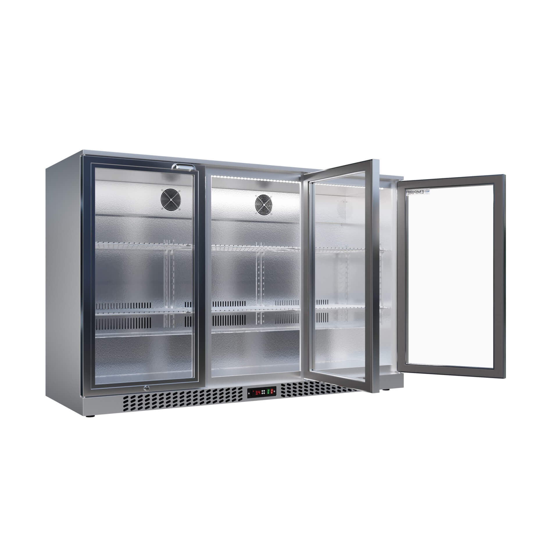 Empire Triple Door 330L Bottle Cooler – B Rated Stainless Steel Hinged Door Commercial Back Bar Fridge
