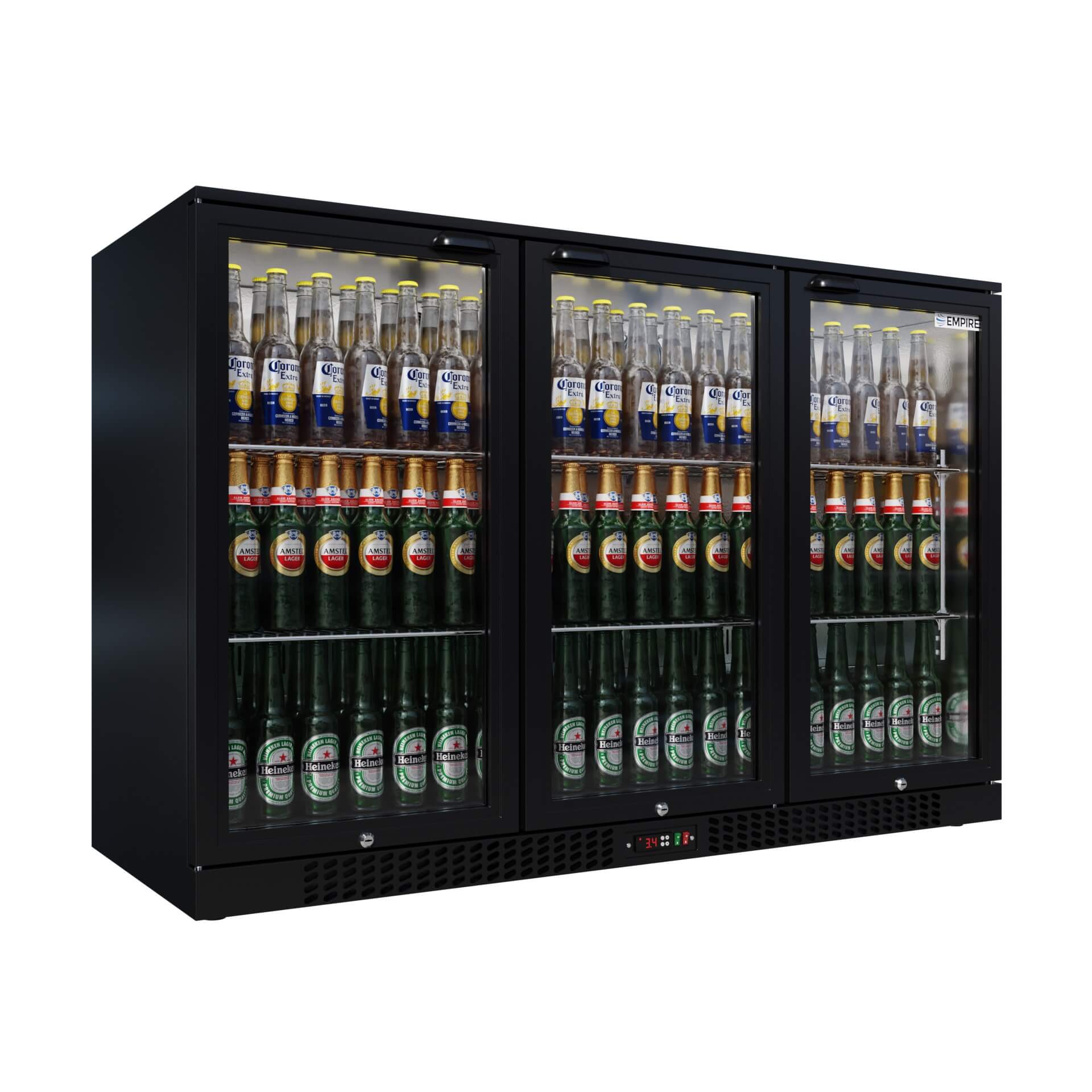 Empire Triple Door 330L Bottle Cooler – B Rated Hinged Door Commercial Back Bar Fridge | CL-320H