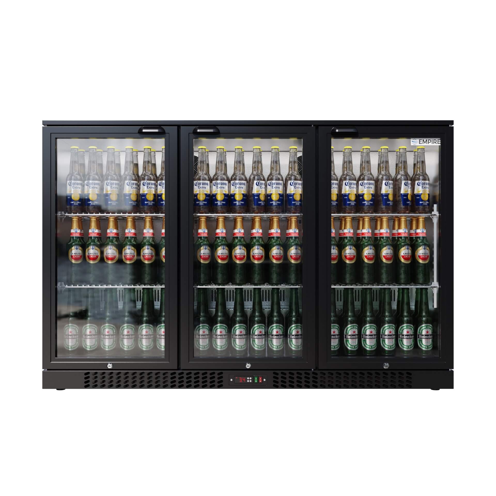 Empire Triple Door 330L Bottle Cooler – B Rated Hinged Door Commercial Back Bar Fridge | CL-320H