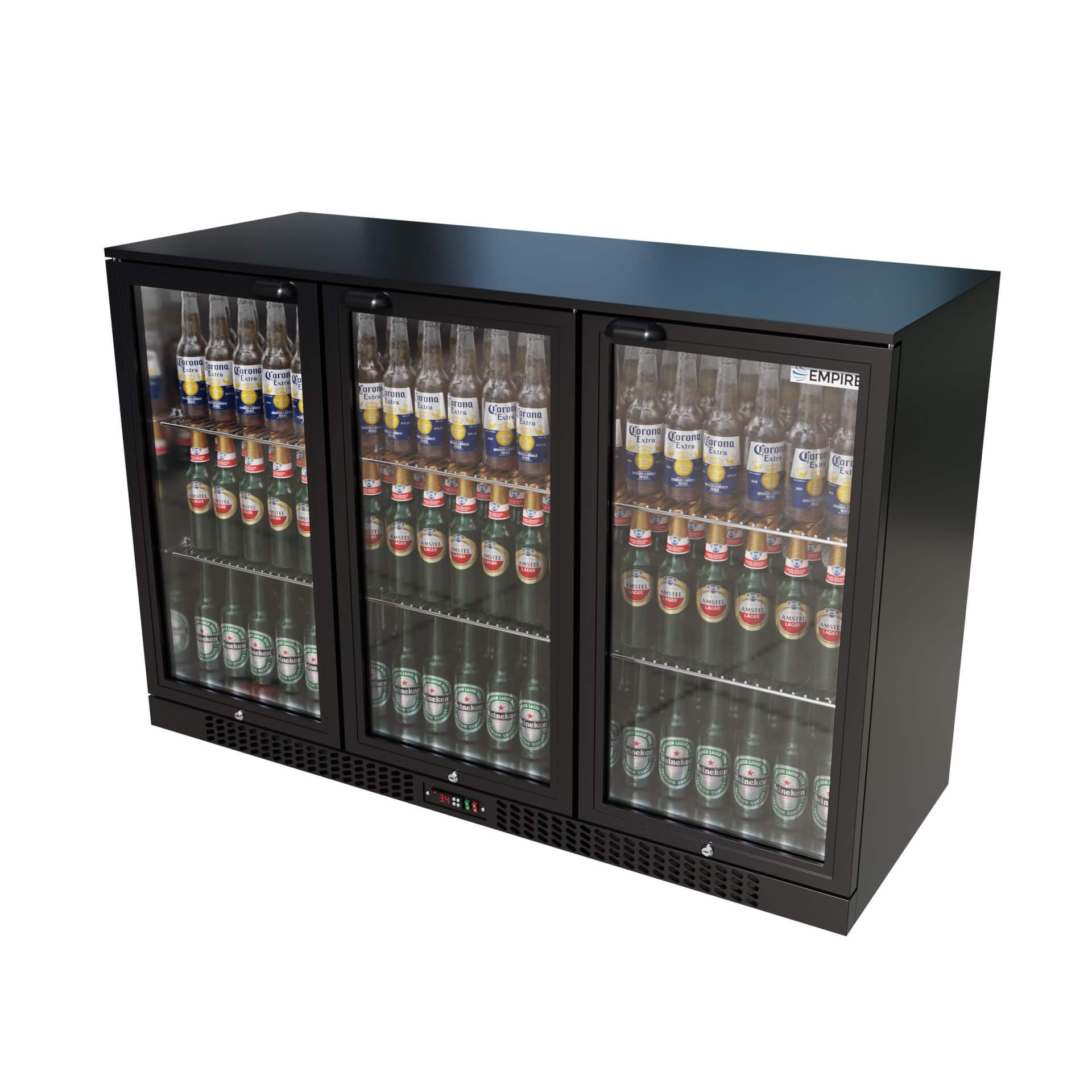Empire Triple Door 330L Bottle Cooler – B Rated Hinged Door Commercial Back Bar Fridge | CL-320H