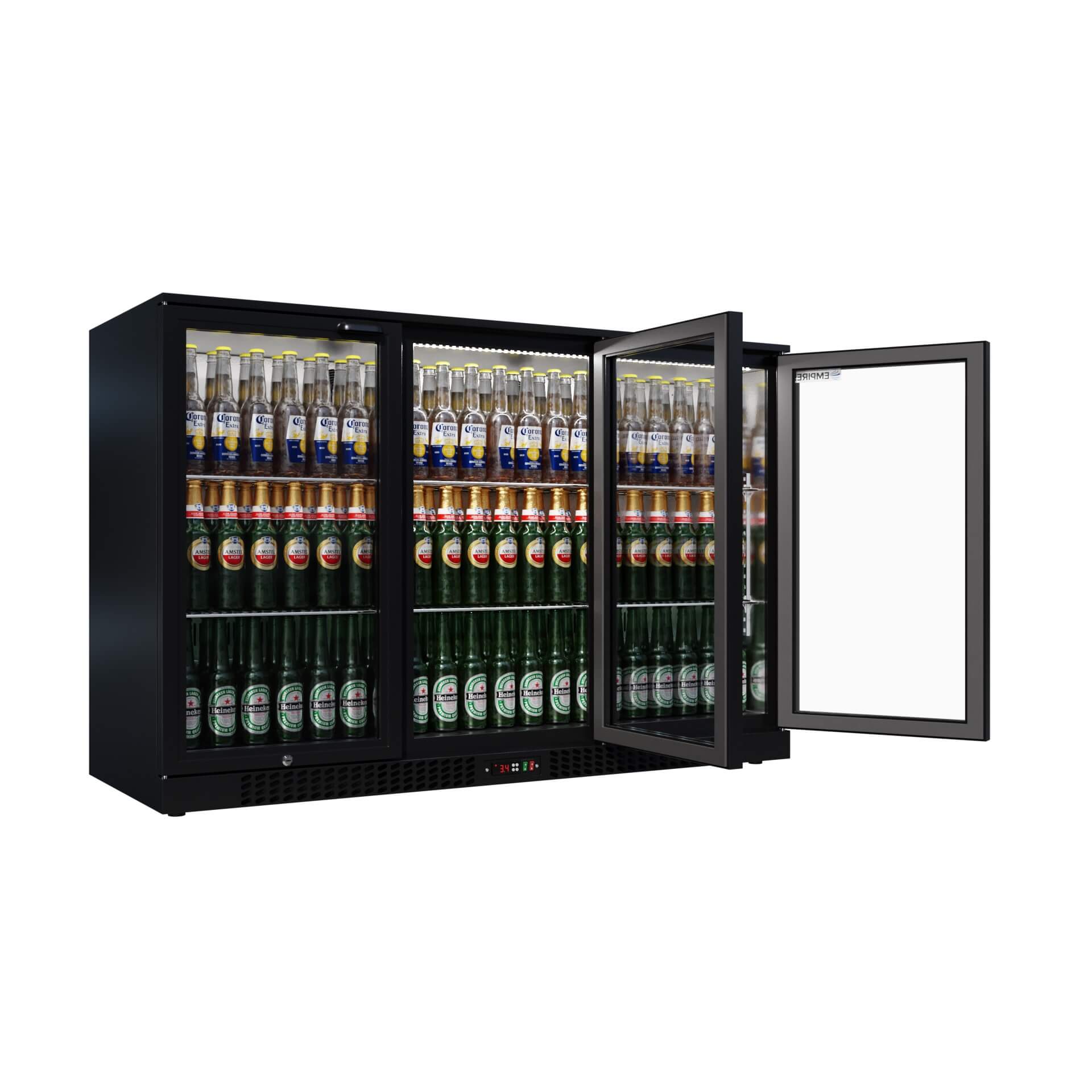 Empire Triple Door 330L Bottle Cooler – B Rated Hinged Door Commercial Back Bar Fridge | CL-320H