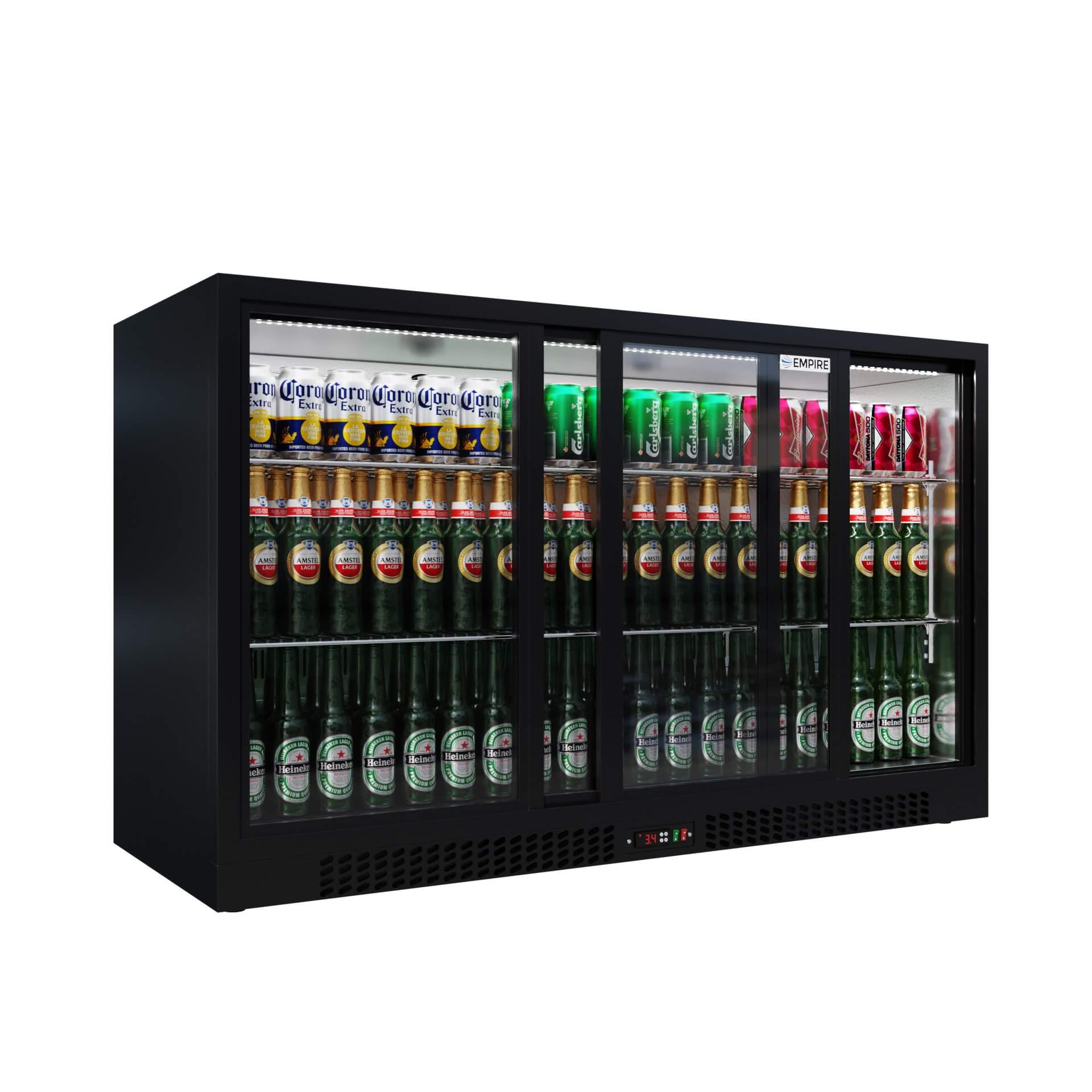 Empire Triple Door Bottle Cooler – B Rated Low 835mm Height Sliding Door Commercial Back Bar Fridge