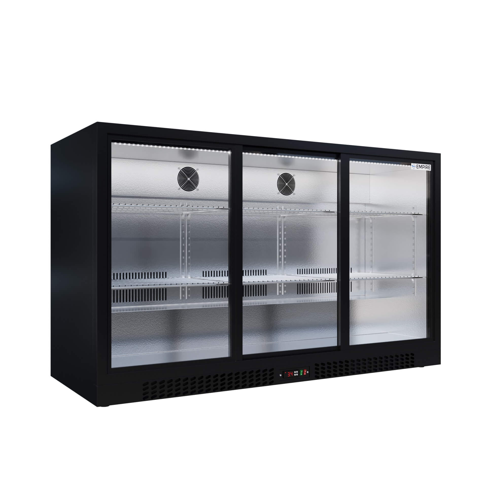 Empire Triple Door Bottle Cooler – B Rated Low 835mm Height Sliding Door Commercial Back Bar Fridge
