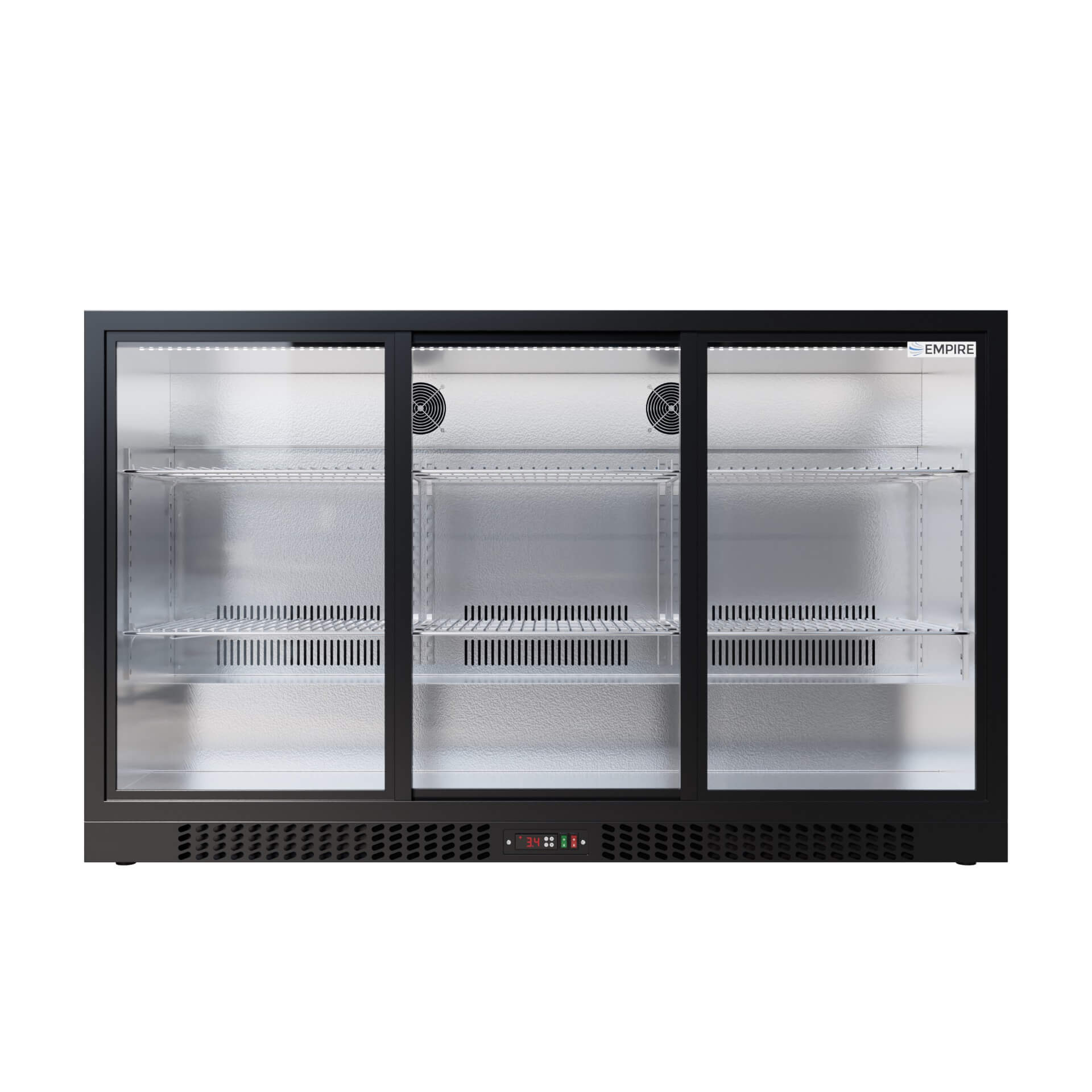 Empire Triple Door Bottle Cooler – B Rated Low 835mm Height Sliding Door Commercial Back Bar Fridge