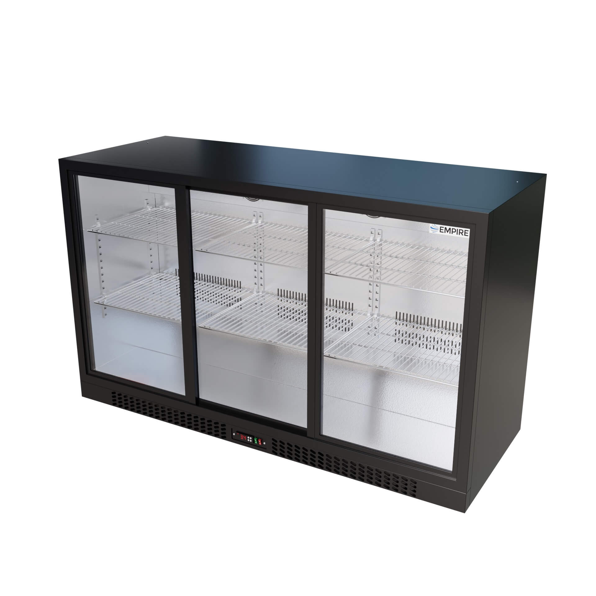 Empire Triple Door Bottle Cooler – B Rated Low 835mm Height Sliding Door Commercial Back Bar Fridge