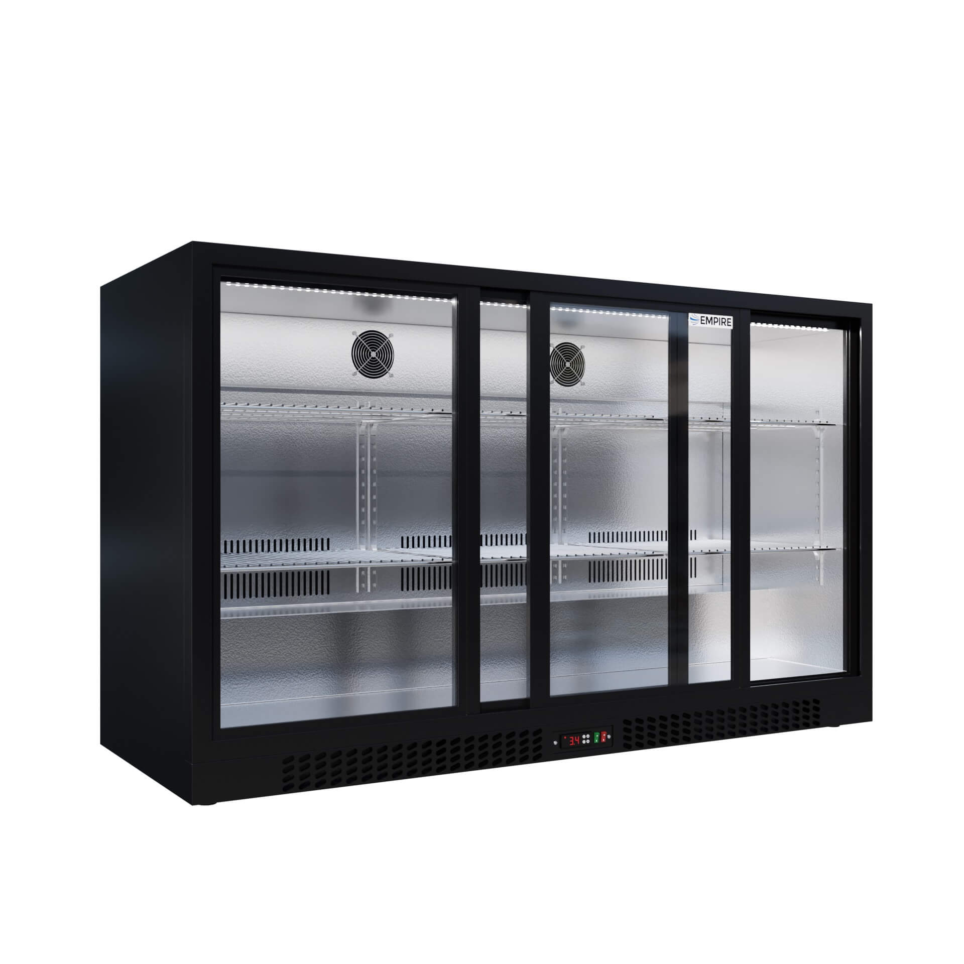 Empire Triple Door Bottle Cooler – B Rated Low 835mm Height Sliding Door Commercial Back Bar Fridge