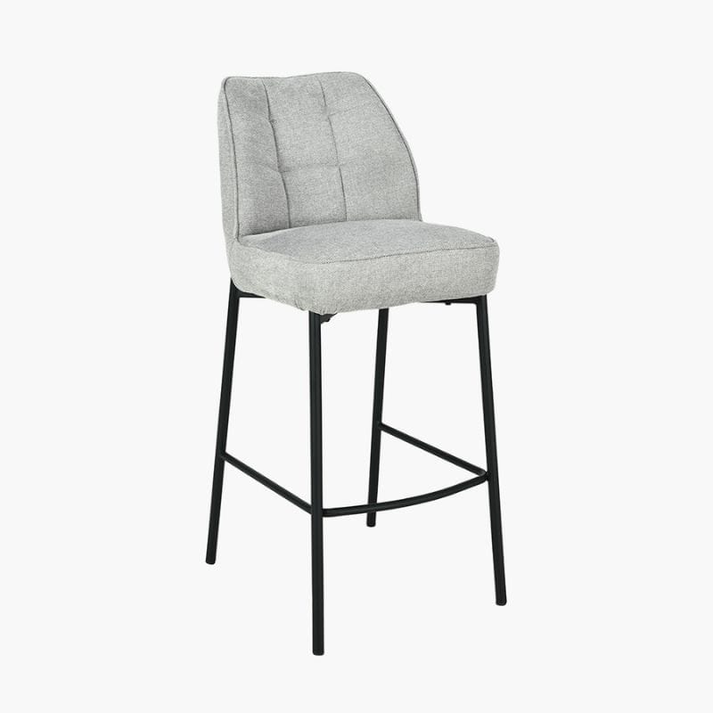 Bar Stools Enya Light Grey Chenille & Black Metal Quilted Back Bar Stool
