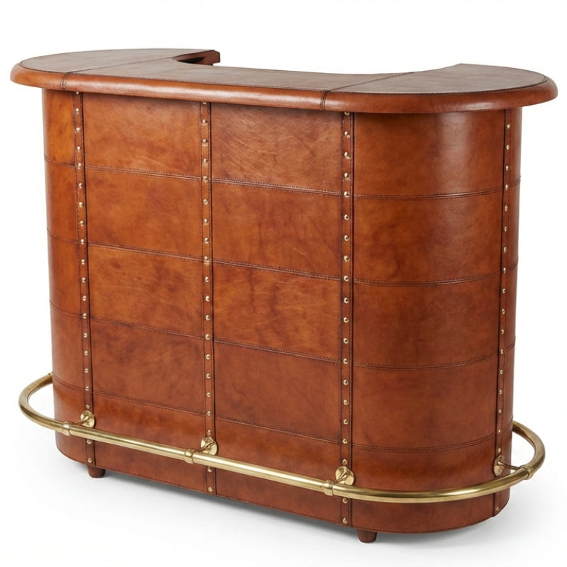 Explorer Curved Leather Bar Counter – Cognac