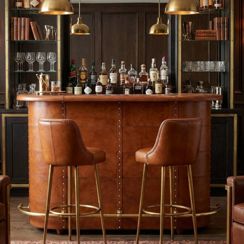 Explorer Curved Leather Bar Counter – Cognac