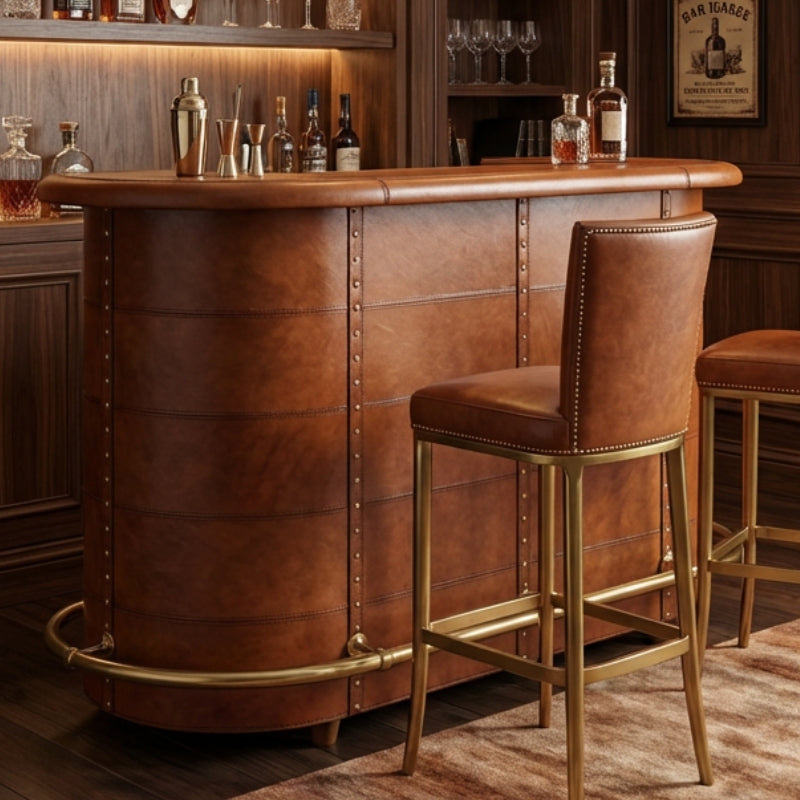 Explorer Curved Leather Bar Counter – Cognac