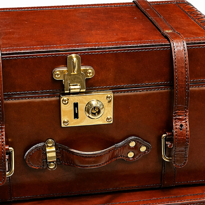 Explorer Handcrafted Leather Weave Trunk Set – Cognac (Set of 3)