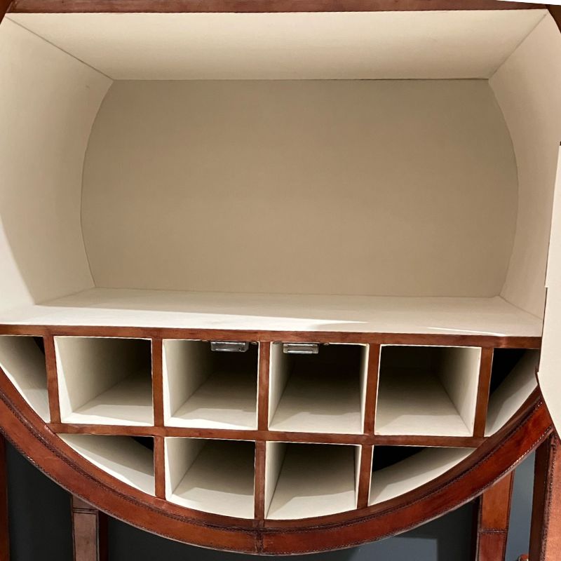 Explorer Round Cognac Leather Bar Cabinet