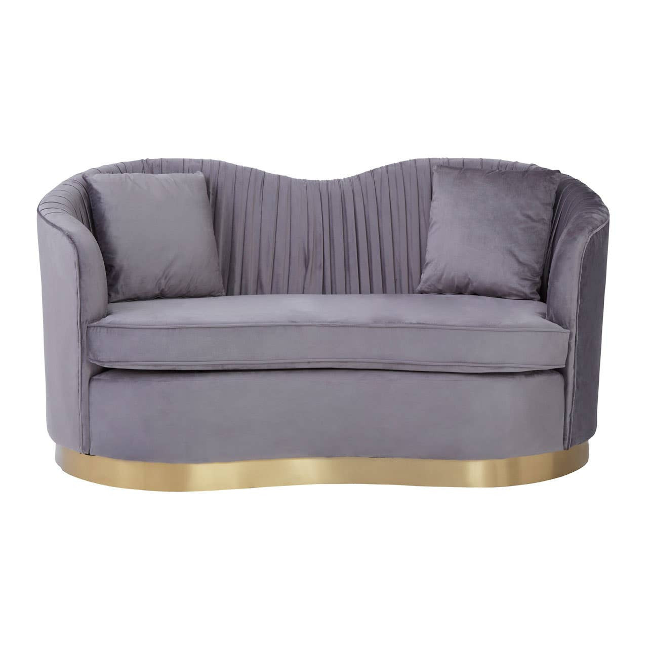 Franza Two-Seat Sofa – Grey Pleated Velvet & Gold Base