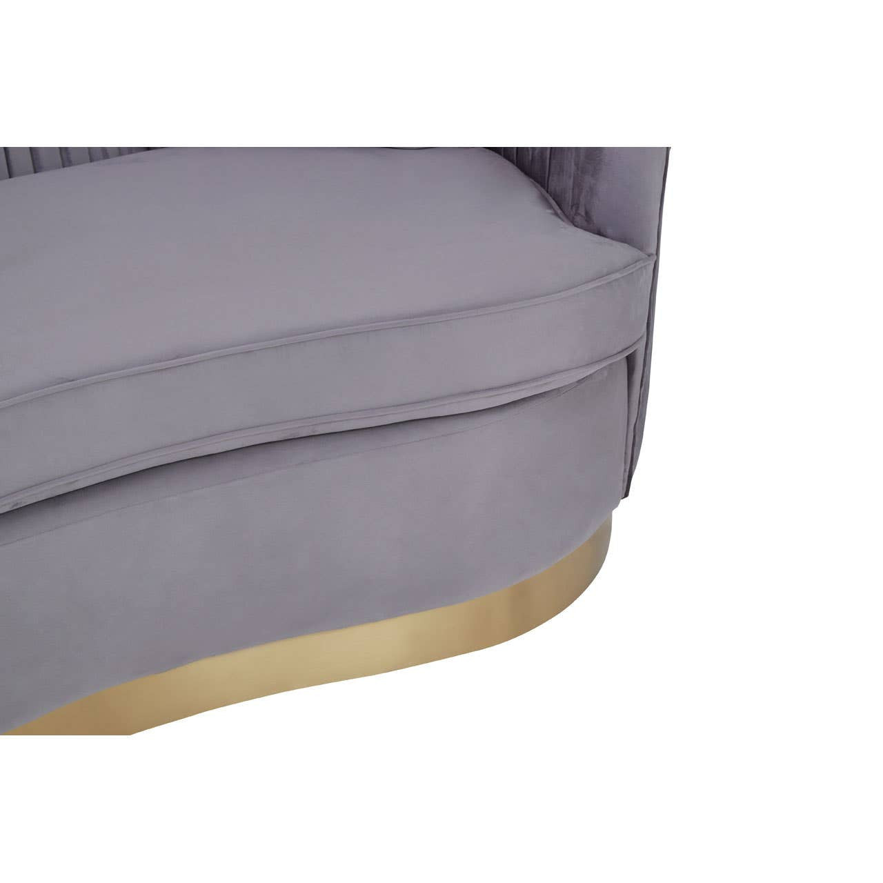 Franza Two-Seat Sofa – Grey Pleated Velvet & Gold Base