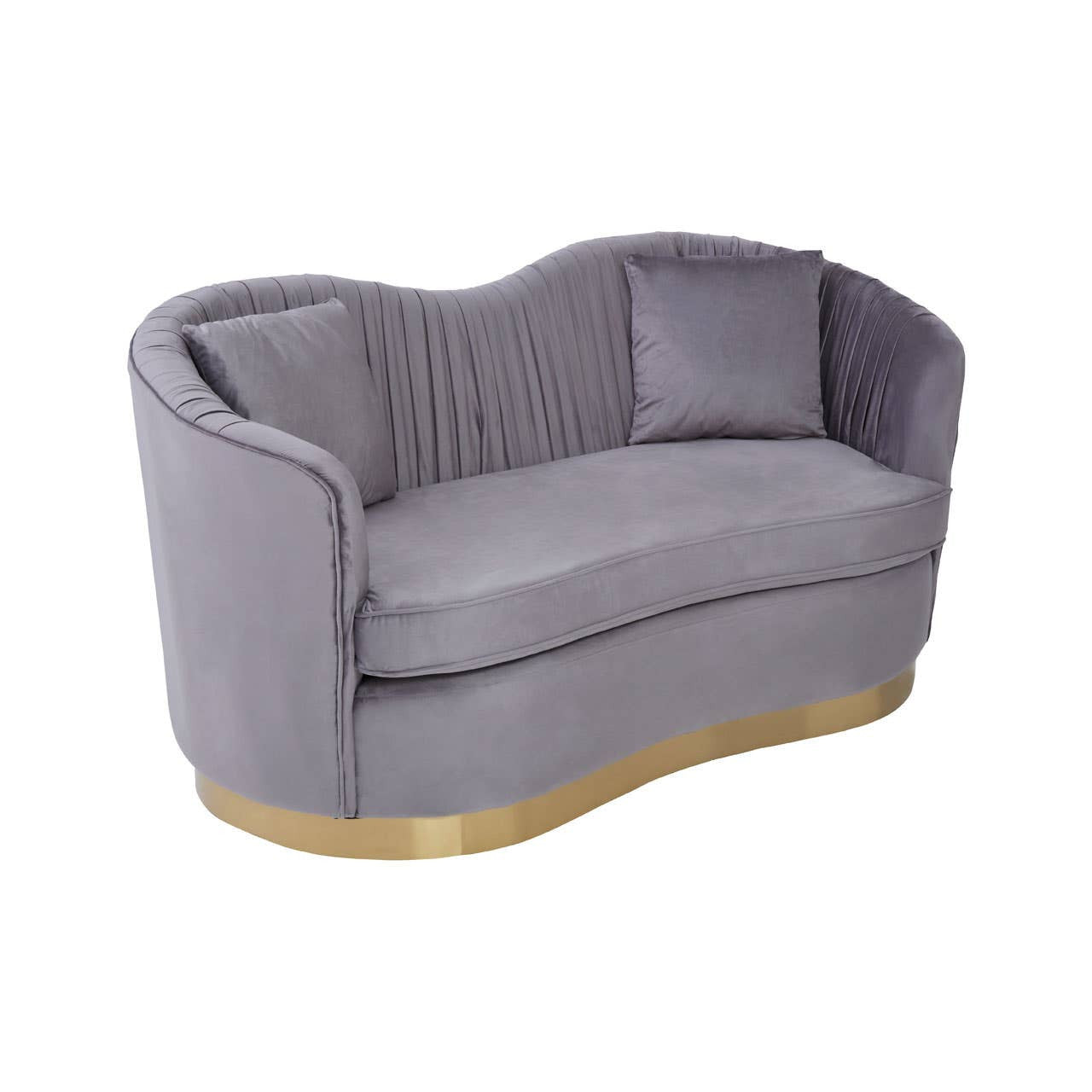 Franza Two-Seat Sofa – Grey Pleated Velvet & Gold Base