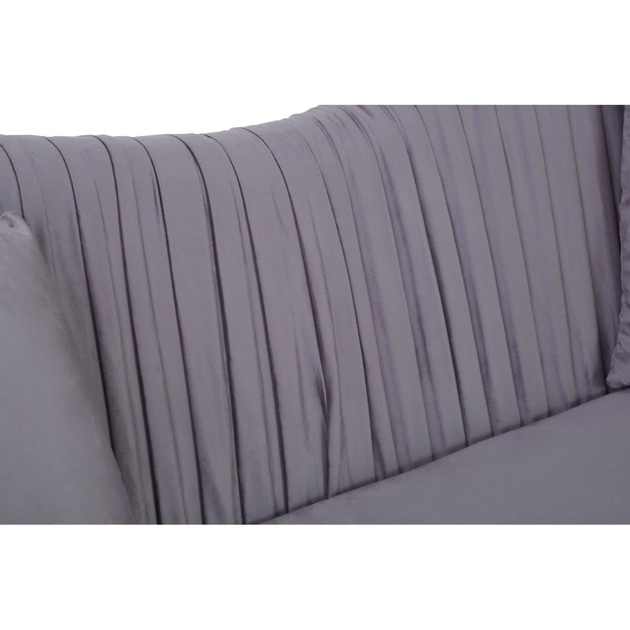 Franza Two-Seat Sofa – Grey Pleated Velvet & Gold Base
