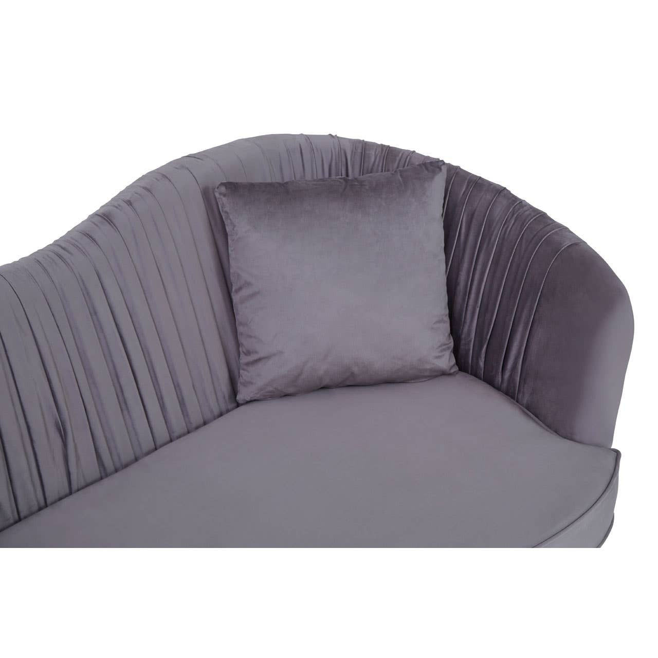 Franza Two-Seat Sofa – Grey Pleated Velvet & Gold Base