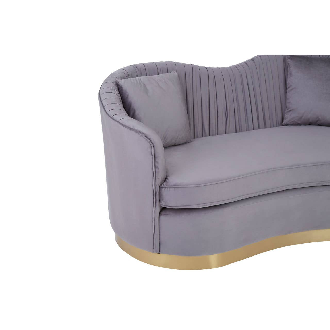 Franza Two-Seat Sofa – Grey Pleated Velvet & Gold Base