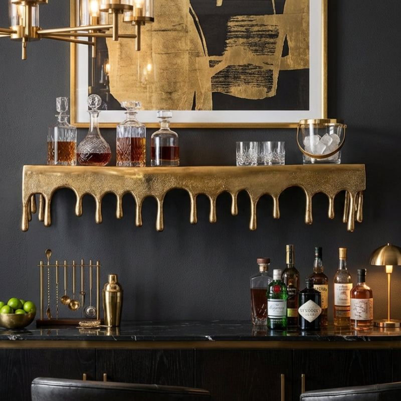 Gold "Dali" Drip Large Rectangular Aluminium Wall Shelf
