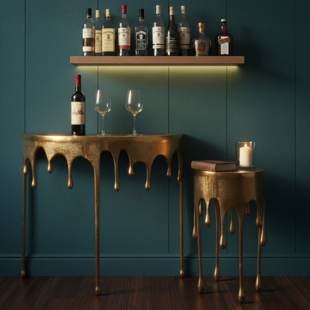 Gold "Dali" Drip Round Aluminium Side Table