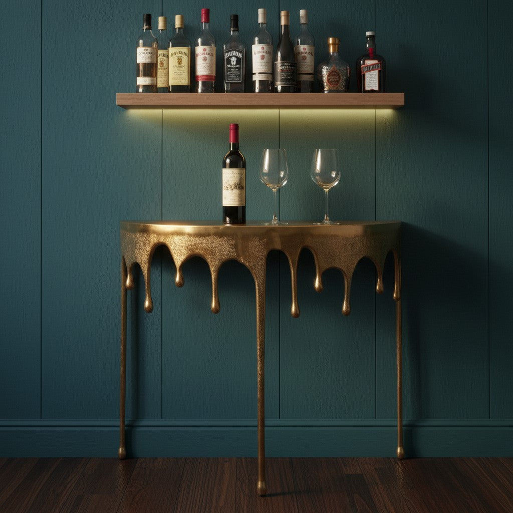 Gold "Dali" Drip Oval Aluminium Console Table