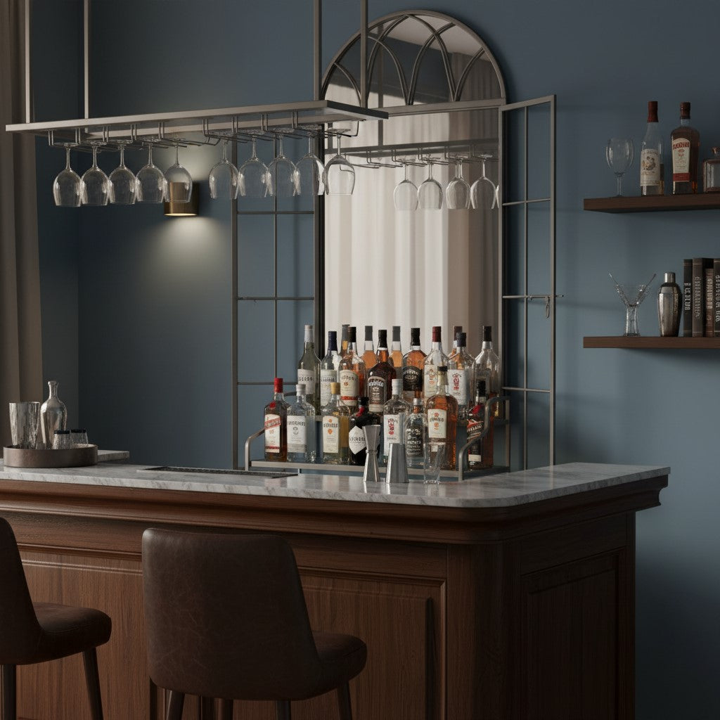 Antiqued Lead Grey Iron Tall Arch Window Metal Mirror