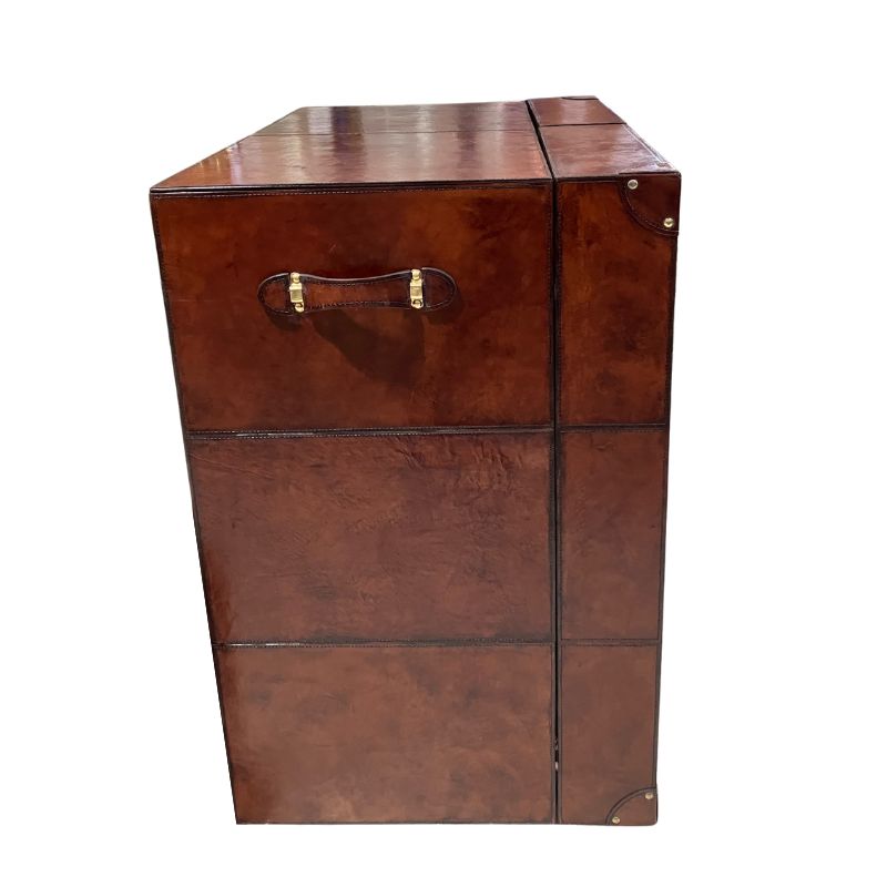 Explorer Handcrafted Cognac Leather Bar Cabinet