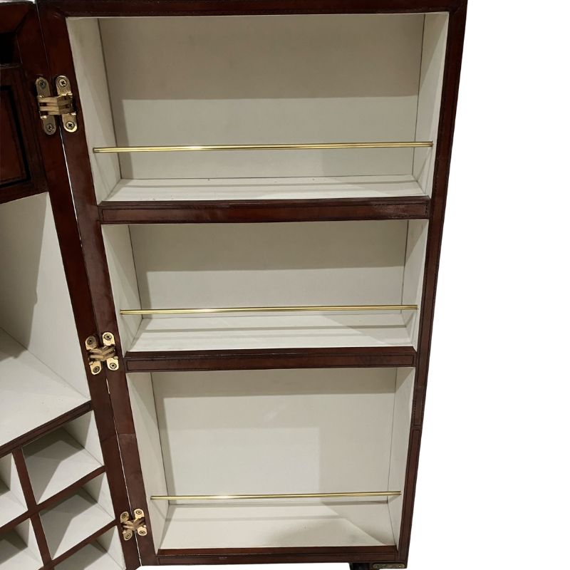 Explorer Handcrafted Cognac Leather Bar Cabinet