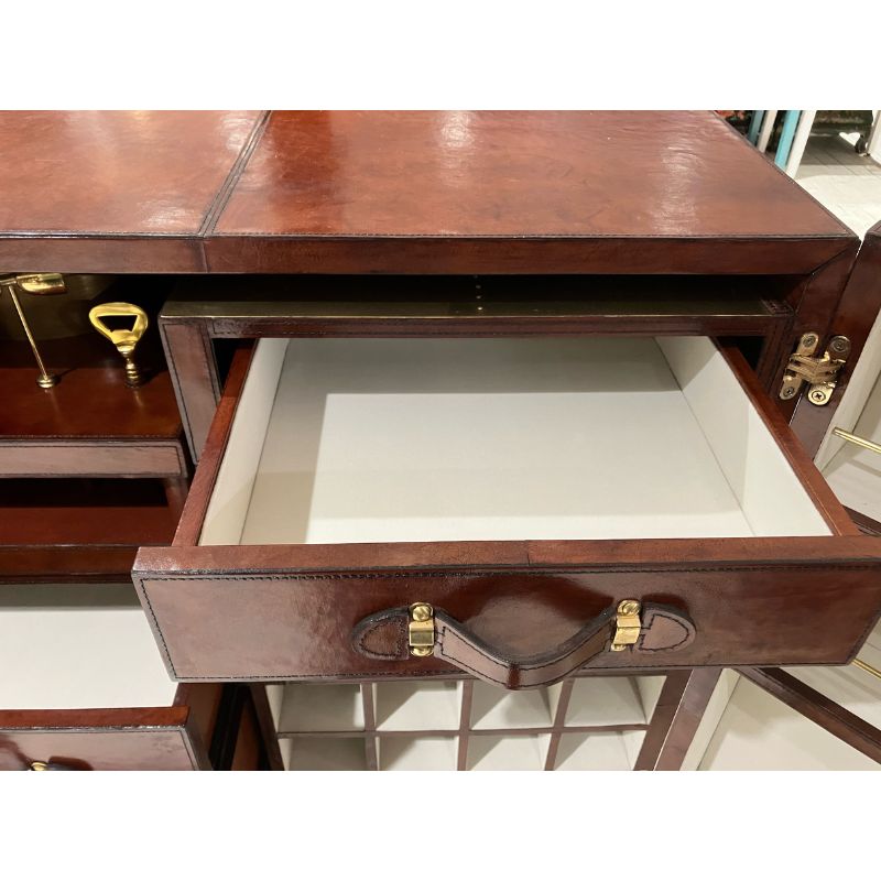 Explorer Handcrafted Cognac Leather Bar Cabinet