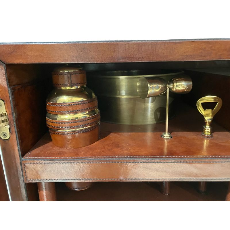 Explorer Handcrafted Cognac Leather Bar Cabinet