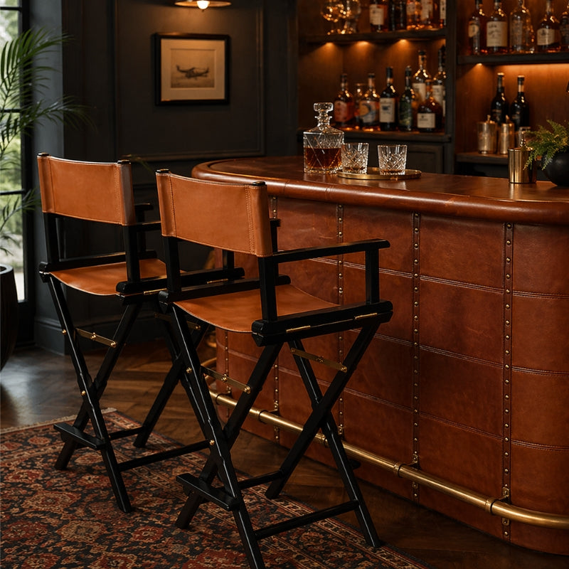 Explorer Handcrafted Leather Director Bar Stool - Cognac