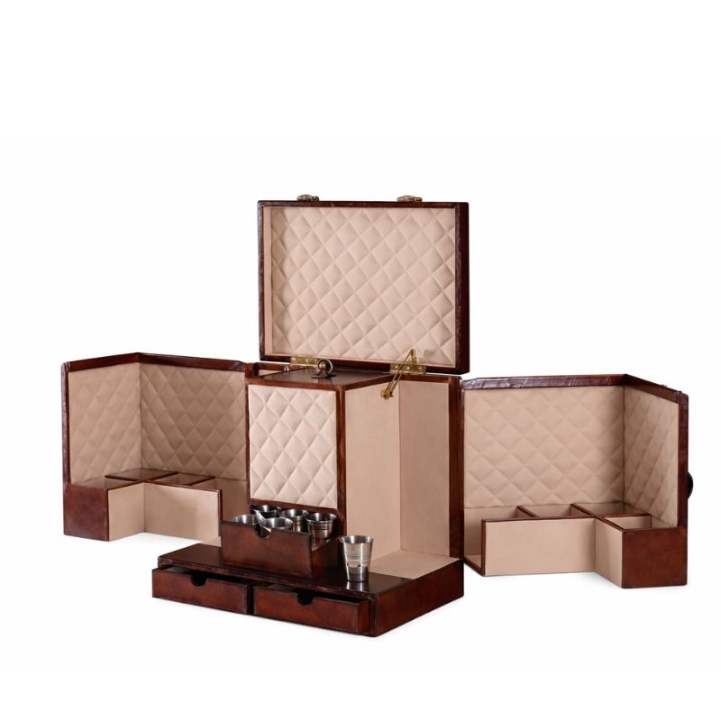 Handcrafted Leather Mini Bar Cabinet – Cognac