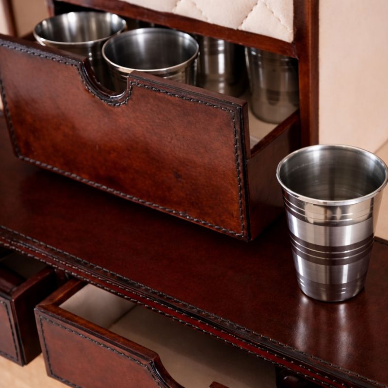 Handcrafted Leather Mini Bar Cabinet – Cognac