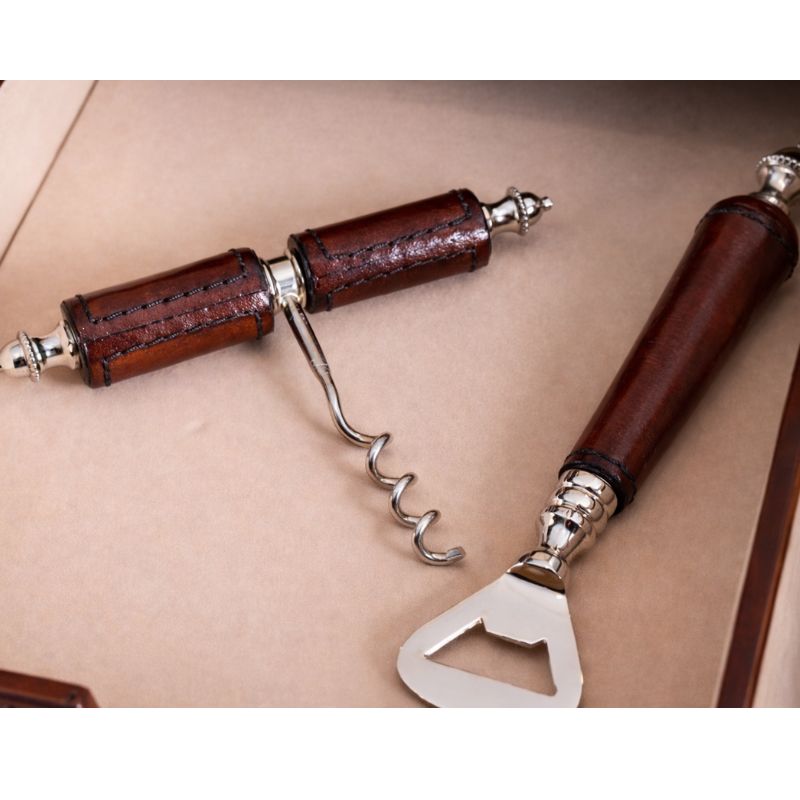 Handcrafted Leather Mini Bar Cabinet – Cognac