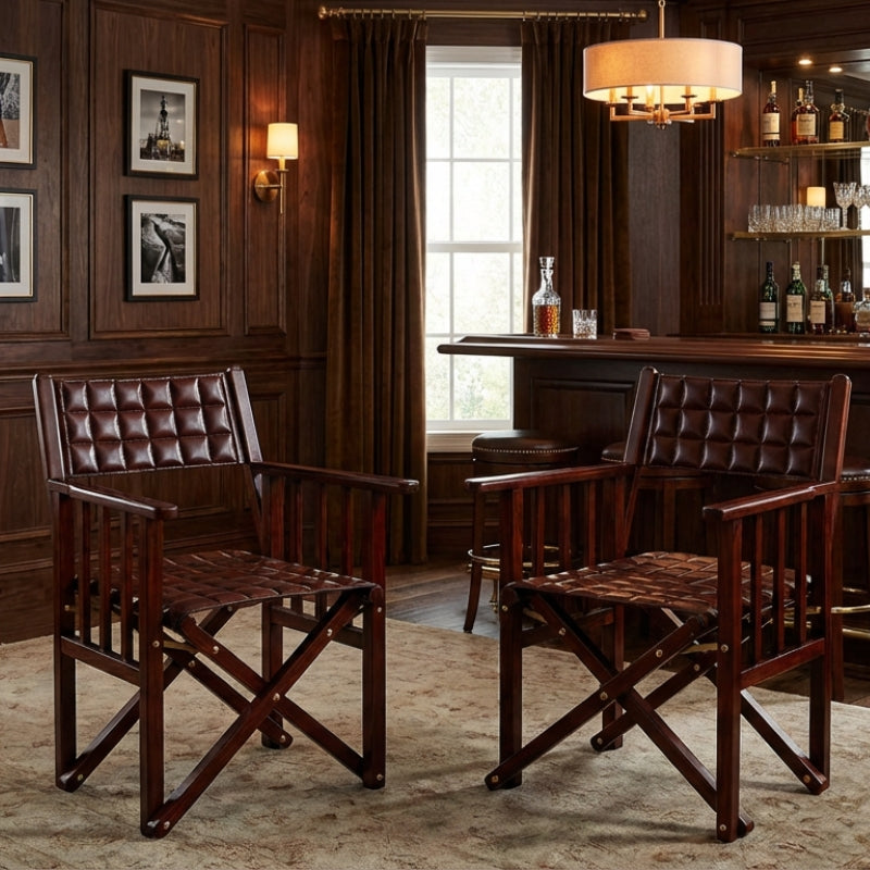 Explorer Handcrafted Quilted Director Chair - Cognac