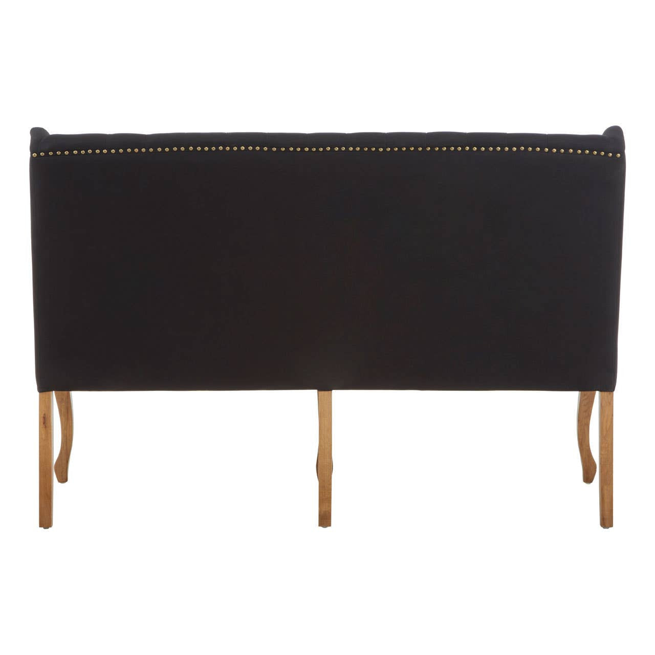 Harrison Bench Sofa – Black Linen, Stud Trim & Oak Cabriole Legs