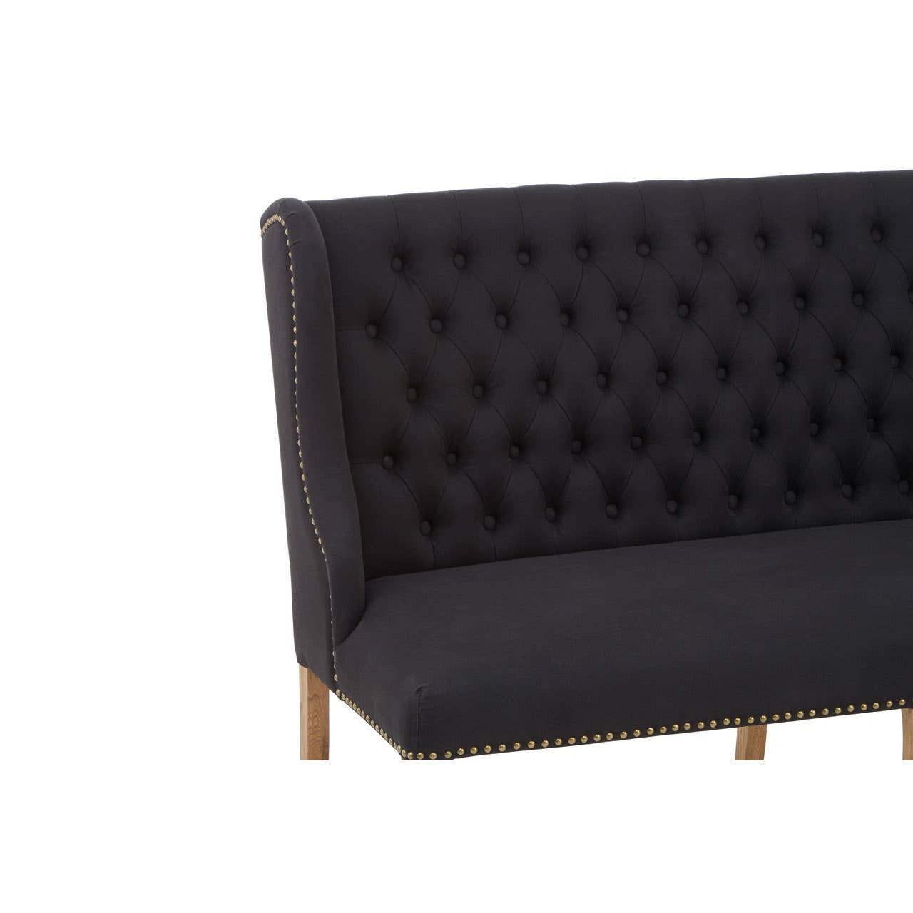 Harrison Bench Sofa – Black Linen, Stud Trim & Oak Cabriole Legs