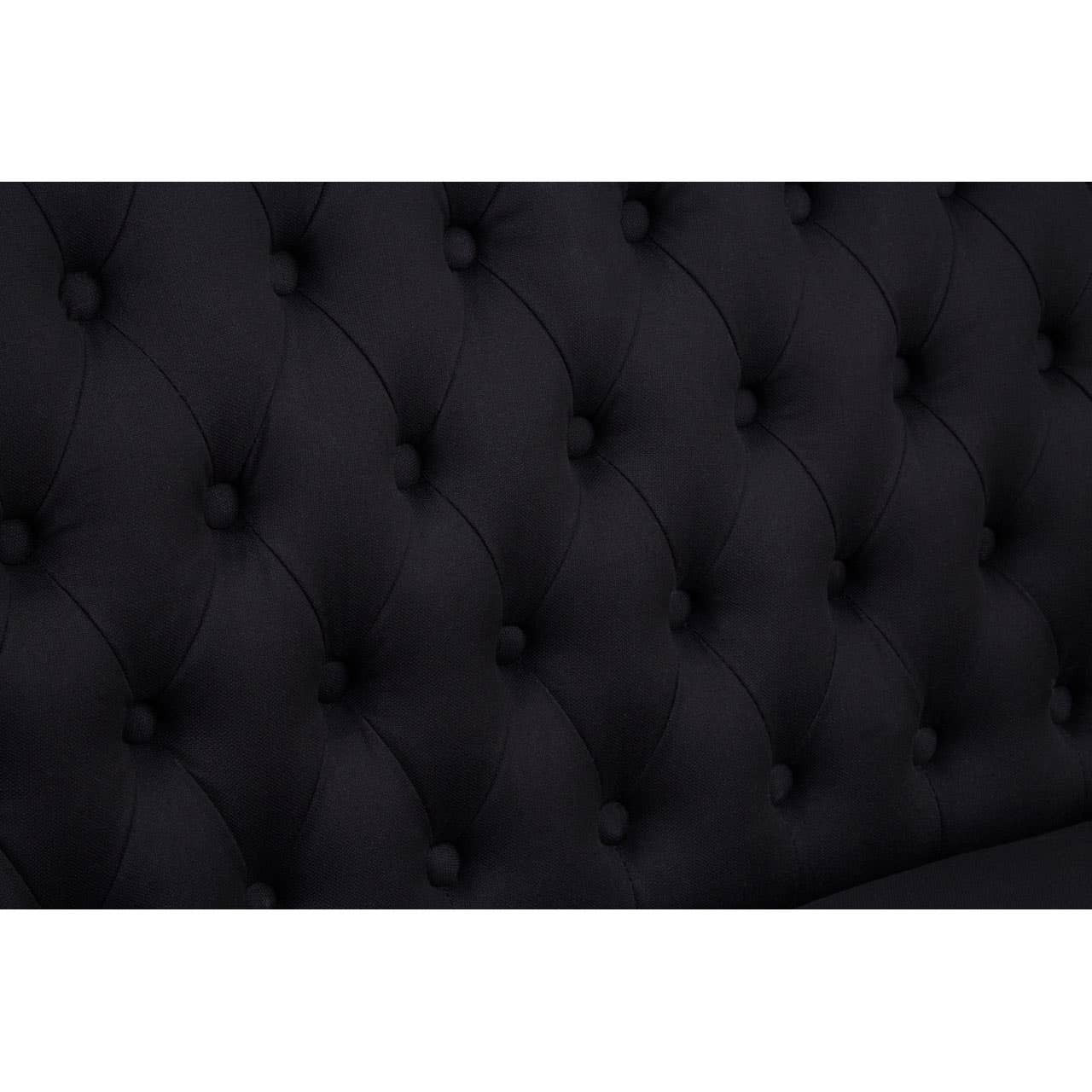 Harrison Bench Sofa – Black Linen, Stud Trim & Oak Cabriole Legs