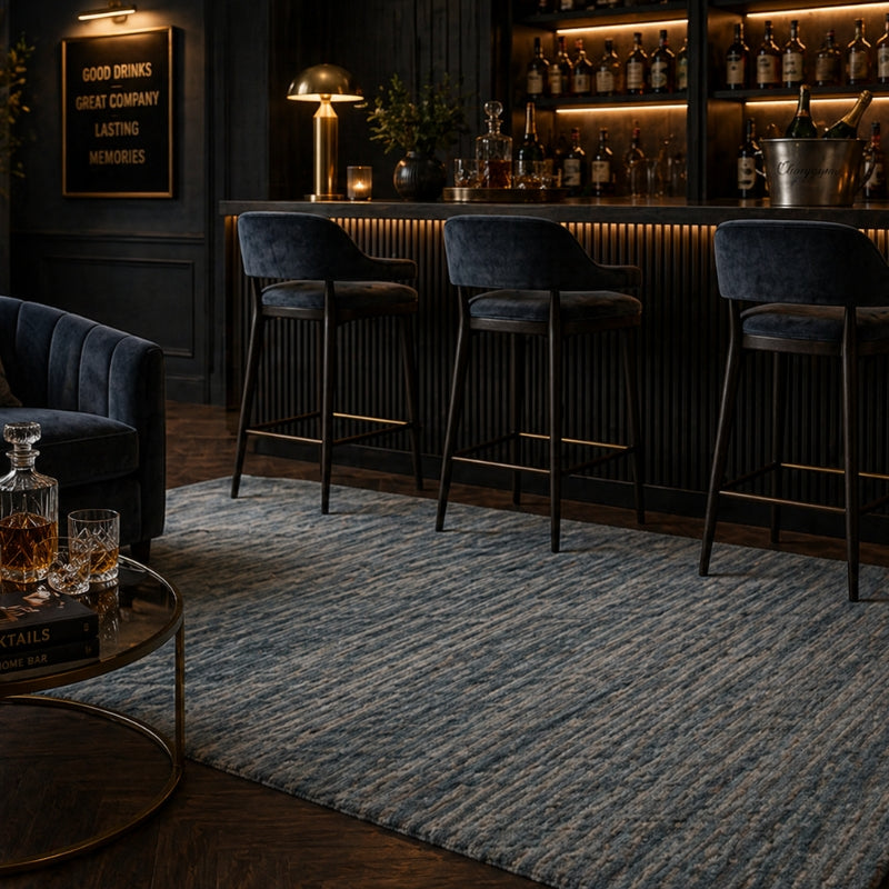 Hazy Blue Textured Stripe Rug