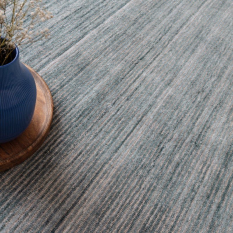 Hazy Blue Textured Stripe Rug