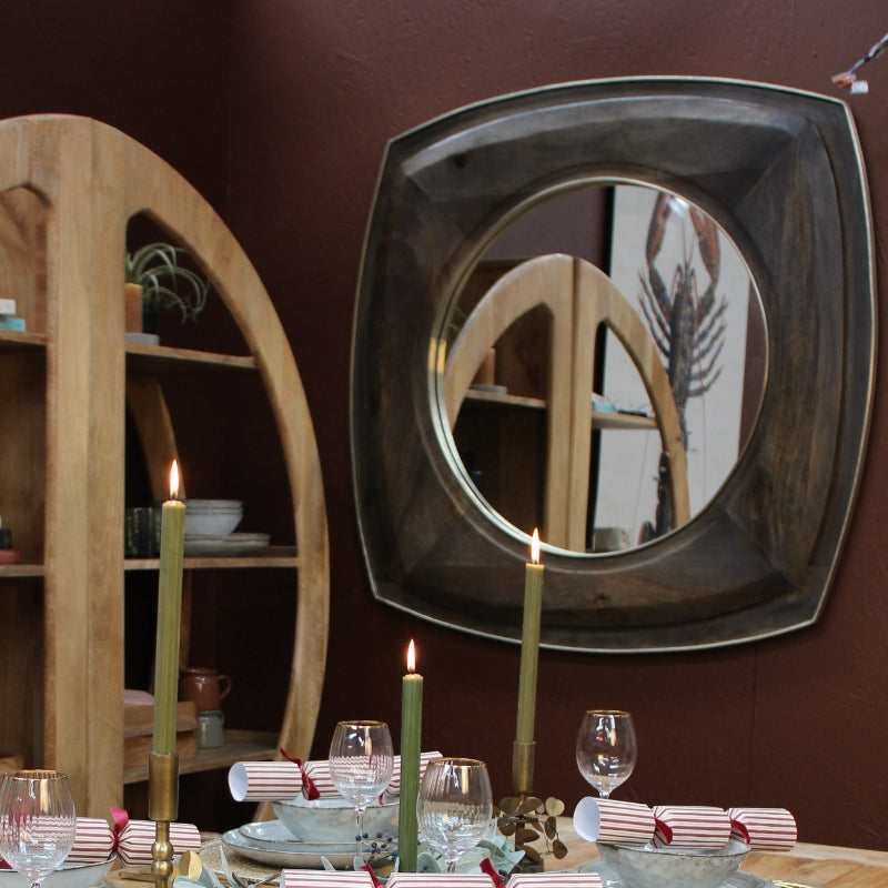 Hirani Curved Square Mango Wood Mirror