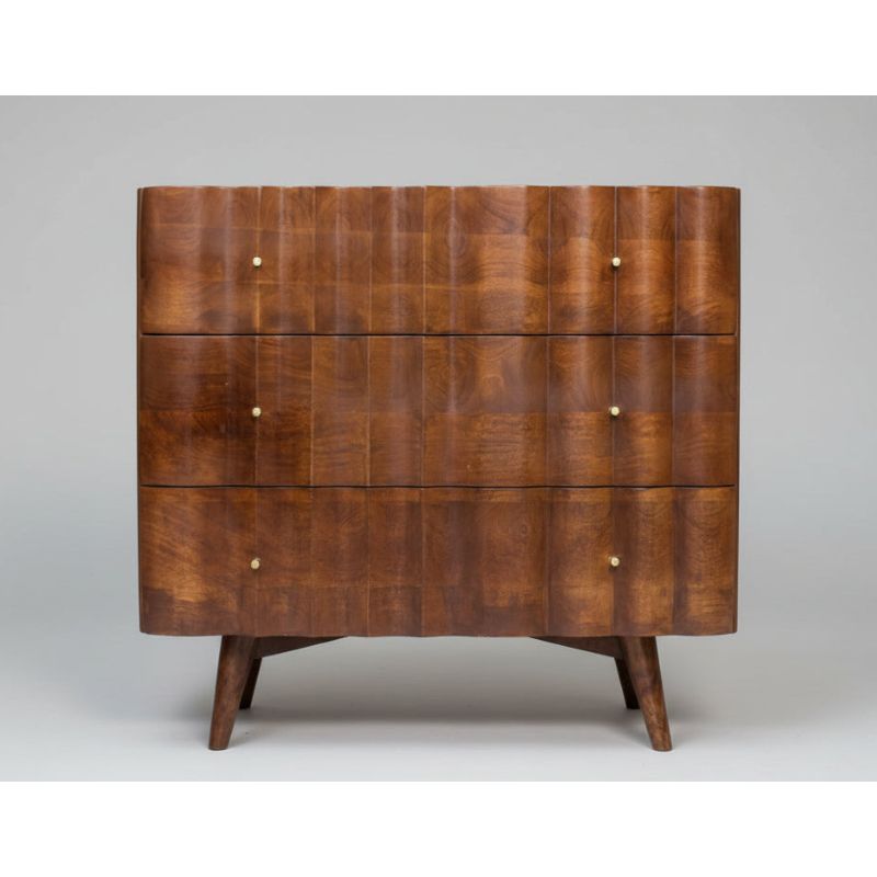 Indok Wooden Carving Design 3 Drawer Cabinet Marble Top